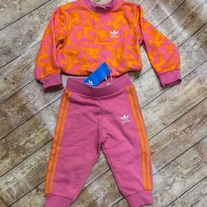 Adidas Kids Pink and Orange Sweatpants Set